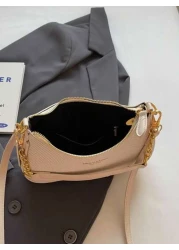 New Stylish Elegant Solid Color PU Underarm Bag With Metal Chain Handle For Women