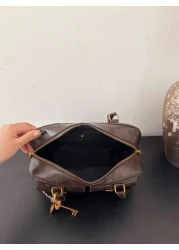 Faux Leather Solid Color Retro Multiple Pocket Large Capacity Women s Shoulder Bag With Hanging Decorations Suitable For Women s Daily Use And Travel Holiday