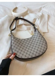 1pc 2025 New Vintage Pattern Half Moon Shape Shoulder Handbag For Women Daily Use Holiday Party Gifts