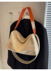 حقيبة كتف كاجوال بسيطة للنساء، واسعة السعة مع حزام قابل للتعديل، حقيبة شنطة قماش بإغلاق سحاب باللون المركب، م