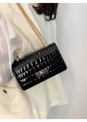 Faux Leather Solid Crocodile Embossed Fashion Mini Chain Strap Shoulder Bag