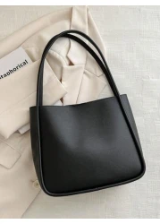 1 Pc Retro Plain Soft Surface Large Capacity Shoulder Bucket Bag Suitable For Women s Daily Casual Commuting Use Minimalist Style Women Bag
