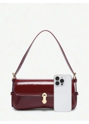 Women Retro Faux Leather Crossbody Baguette Bag With Buckle Decoration Suitable For Date Outing Party