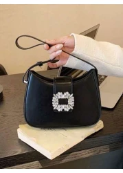 Shoulder Bag With Rhinestone Decorative Armpit Bag Versatile And Fashionable Rhinestone Glitter Saddle Underarm Bag PU Leather Textured Bag Purse Fashion Versatile Bag