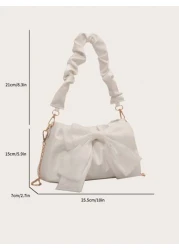 Lightweight Business Casual Bow Decor Ruched Bag For Teen Girls Women College Students Rookies White Collar Workers Perfect For Office College Work Business Commute Outdoors Travel Outings Perfect Val