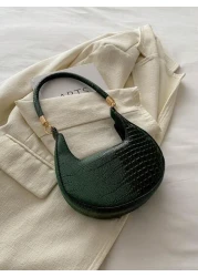 حقيبة كتف ذات نمط تمساح بخطوط بارزة بإغلاق من اكسسوارات معدنية، لون ثابت خفيفة الوزن مناسبة للاستخدام اليومي