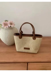 Summer Beach Vacation Straw Woven Handbag Tote Shoulder Bag Rope Knot Picnic Basket Bag Fashion For Women Girls Going Out Shopping Gift