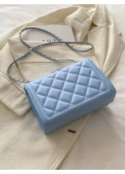 Fashion Solid Color Quilted Square Chain Shoulder Bag Versatile Flap Banquet Evening Bag New Lightweight Handbag Purse Daily Commuting Messenger Bag For White Collar And Student Casual Mobile Phone Co