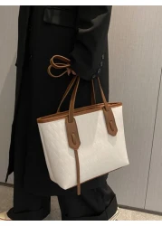 حقيبة كتف عصرية وعتيقة بنقشة شبكية مع خطوط مخيطة ومطوية بالضغط للنساء، حقيبة تسوق للترفيه