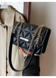 1pc Fashionable Solid Color Pressed Flap Mini Shoulder Bag With Chain Strap