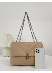 1pc Solid Color PU Leather Elegant Minimalist Stylish Stitching Metal Chain Crossbody Shoulder Bag With Flap Lock Suitable For Daily Wear Shopping Gathering And Cosmetic Storage Etc