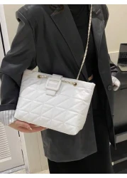 Elegant Solid Color Quilted Zipper Chain Shoulder Bag Fashion