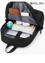 SHILAN حقيبة ظهر ذات لون أحادي بأشرطة كتف قابلة للتعديل، سعة كبيرة، إغلاق بسحاب، مصنوعة من النايلون المقاوم للما