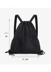Large Stock New Arrival Water Proof Nylon Drawstring Backpack Solid Color Travel Outdoor Gym Bag Simple Outdoor Travel Backpack Weekend Summer Vacation Holiday Document Carry On Casual Black Personali