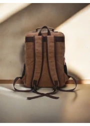 1pc Fashionable Canvas Backpack With Large Capacity And Multiple Pockets Wear Resistant Leather Handle Suitable Students Outdoor Travel Business Trip Laptop Backpack Commute Book Bag School Bag Portab