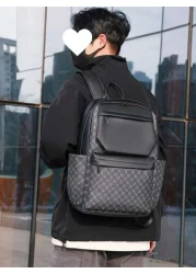 17 Inch Medium Laptop Backpack Geometric Pattern Buckle Design Pu Camping Bag Schoolbag For Travel College School Casual Backpack Laptop Backpack Commute Lightweight Flap Backpacks Leather Bag Minimal