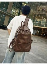 Men s Simple Functional Backpack Large Capacity Water Repellent Oil Wax Leather Material Multi Compartment And Multi Compartment Wear Resistant Backpack Sponge Buffer Zone On The Back Widened Comforta