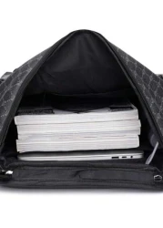 1pc Men Fashion Backpack Casual Daypack With Printing Large Capacity Travel Laptop Rucksack Hiking Backpack With Zipper PVC Black Bag Gift For Men Men s Accessories