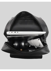 Large Laptop Backpack Men PU Leather Backpacks Male Teenagers Boys Black Schoolbag