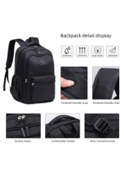 1pc Classic Black Backpack For Men Large Capacity Multi Layer Design Adjustable Shoulder Strap Polyester Lining Zipper Closure Side Water Bottle Holder Suitable For School And Travel Casual Style Back