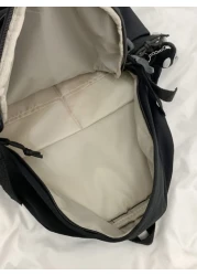 Men Release Buckle Decor Multi Compartment Backpack Schoolbag School Casual Backpack Solid Color Black Backpack For Sport Lightweight With Adjustable Strap Book Bag Large Capacity Winter Zipper Bag La