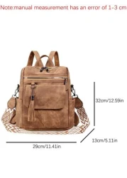 Chic Tassel Faux Leather Backpack For Women Versatile Waterproof With Adjustable Straps Zip Closure Perfect For Casual Outings