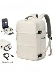 1pc Large Capacity Backpack With Shoe Compartment Casual Backpack With Charging Port Fit For Laptop Hiking Outdoor Sport Students Big Bag Laptop Bag Carry On Backpack Airline Approved Travel Essential