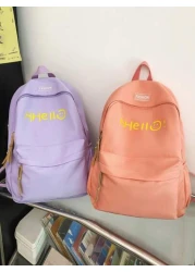 New Solid Color Large Capacity Letter Printed Backpack Fashionable And Versatile Casual Student Classroom Commuter Backpack Unisex