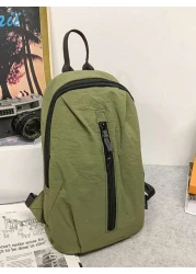 1pc Back To School Style Plain Color Zipper Closure Backpack Minimalist Casual Fashion Suitable For Men For Daily Use And Travel