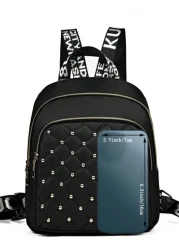 Diamond Check Embroidered Thread Rivet Backpack New Fashion Travel Bag Leisure Large Capacity Backpack Zipper Direction Random Christmas Men Bag Vacation Travel Essentials Dad Gifts School Bag Travel