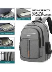 حقيبة ظهر رجالية محفظة مع تصميم شريط عاكس وجيوب متعددة، تحمل حقيبة كمبيوتر 15.6 بوصة، حقيبة مدرسية خفيفة الوزن،