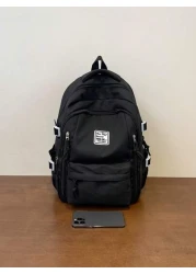 15 6Inch Large Capacity Water Proof Foldable Dirty Resistant Letter Patch Decor Laptop Backpack Medium Black Schoolbag For Travel College School Casual Backpack Thanksgiving Purse Computer Black Bag H