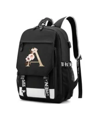 1pc Letter Printed Fashionable Functional Nylon Backpack With Extra Charging Port Suitable For Men Ideal For High School And College Students For Season Traveling And Vacation Letters From A To Z Holi