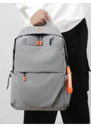 1pc Grey Oxford Cloth Large Capacity Backpack Men s Commuter Laptop Bag Business Casual College Student Backpack Waterproof Travel Bag With USB Charging Port Headphone Hole Multi Pocket Design To Fit