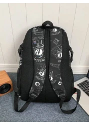 1 قطعة حقيبة ظهر منسوجة بطبعة الفضاء والرسائل ، سحاب إغلاق ، حقيبة كاجوال عصرية للمدرسة، تناسب الجنسين