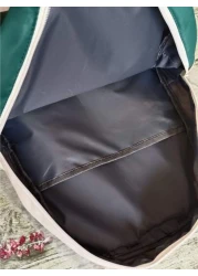 حقيبة ظهر خفيفة اللون الأخضر بشعارات بسيطة بأسلوب أكاديمي، حقيبة ظهر مناسبة للطلاب في المرحلة الإعدادية، حقي