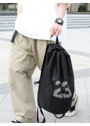 Casual Men Backpack Basketball Bag With Drawstring Closure Large Capacity Mesh Hollow Out Travel Backpack Handbag Shoulder Bag Laptop Bag Couple Backpack Student Backpack Holiday Travel Luggage Bag Mu