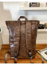 Backpack Flap Backpack Leather Backpack Large Capacity Oversized For Business Office Supplies Outdoor PU Leather Business Vintage Solid Color Men Gifts