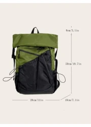 Lightweight Backpack With Waterproof Roll Top Closure Color Block Casual Fashion Portable Luggage Bag Suitable For Travel Outdoor Gym Students Personalized Gift Bags For Travel Laptop Bag Hiking Bag T