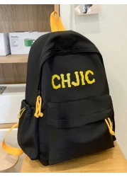 New Fashionable Contrasting Letter Print Backpack With Unique Design For Students Large Capacity Campus Backpack Commuting Backpack Nylon