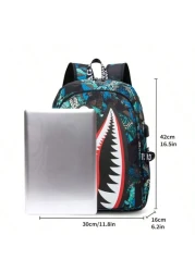 1pc Backpack School Bag Travel Backpack Boys Backpack Waterproof Fits 14 Inch Laptop USB Charging Port Functional Portable Casual For Students Boys Gift For Children Printed Straps And Letters Are Ran