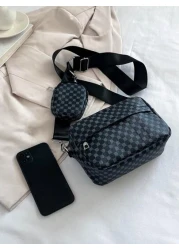 Advanced Retro Letter Printed Men s Diagonal Shoulder Bag Two Piece Mini Crossbody Bag Square Bag Mini With Coin Case Water Proof With Adjustable Strap Multi Functional Outdoor Vacation Vintage Leathe