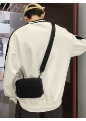 peach tree 1pc Fashionable Solid Color Mini Box Shoulder Bag PU Leather Casual Asymmetrical Neck Messenger Bag Peach Tree Minimalist Solid Color Men Crossbody Bag Geometric Square Box Waterproof Trave