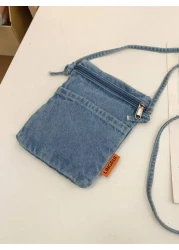 Mini Solid Color Denim Phone Bag Portable Shoulder Crossbody Bag Suitable For Work Shopping Traveling Sling Vacation School Summer Carry On Polyester Personalized Gifts Dad Husband Boyfriend Christmas