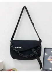 peach tree 1pc Men s Messenger Bag Bicolor Patchwork Letter Chain Decor Shoulder Bag Casual Nylon Waterproof Mini Crossbody Bag Suitable For Daily Use Halloween Christmas Gift For Boyfriend Student Ou