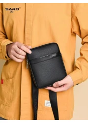 1pc Men s Oblique Shoulder Bag Side Pockets Messenger Bag Casual Square Bag Multifunctional For Commuting PU Leather Minimalist Style Black Bag Gift For Boyfriend