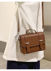 peach tree 1pc Fashionable Solid Color Adjustable Strap Flap Closure Casual Retro Daily Wear Messenger Bag Business Lightweight Waterproof PU Mini Crossbody Bag Christmas Bag Vacation Gifts Retro Bag