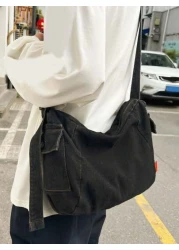 1PC Messenger Bag Messenger Bag Black Solid Color Multi Pocket Large Capacity Canvas Car Stitching Shape Square Bag Messenger Bag Student Travel Messenger Bag Man Bag Fall Winter Holiday Thanksgiving