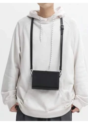 peach tree 1pc Minimalist Solid Color Adjustable Strap Closure Lightweight Water Resistant PU Holiday Shopping Essential Shoulder Bag Peach Tree Black Bag Travel Essentials Holiday Essentials Bag For