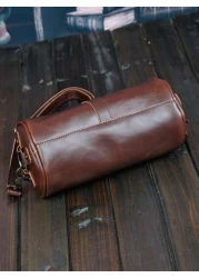 Cylinder Crossbody Bag Sling Bag Shoulder Bag Multifunctional Water Proof For Business For College For Travel PU Leather Minimalist Retro Casual Business Streetwear Winter Thanksgiving Purse Holiday B